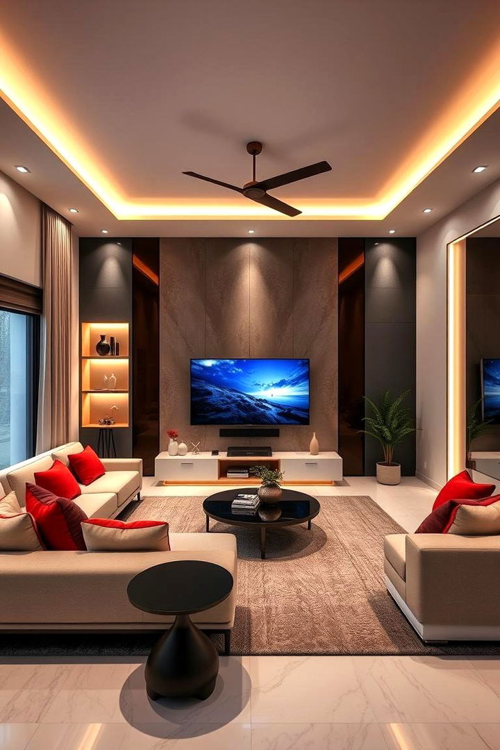 High Contrast with Built in Lighting - 22 Tv Accent Wall Ideas