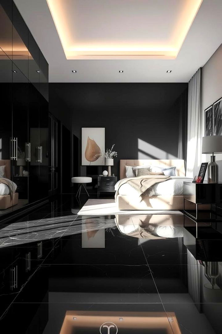 High Gloss Black Vinyl - 22 Black Floor Bedroom Ideas