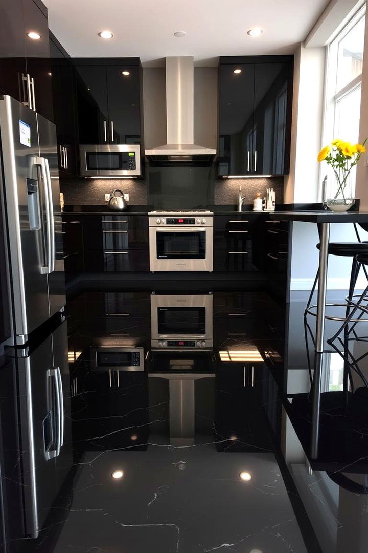 High Gloss Epoxy Black Coatings - 22 Black Floor Kitchen Ideas