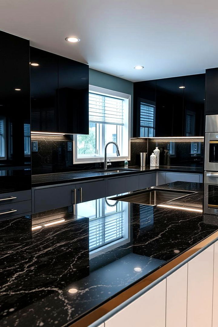 High Gloss Finish Charm - 22 Black Granite Countertops Kitchen Ideas