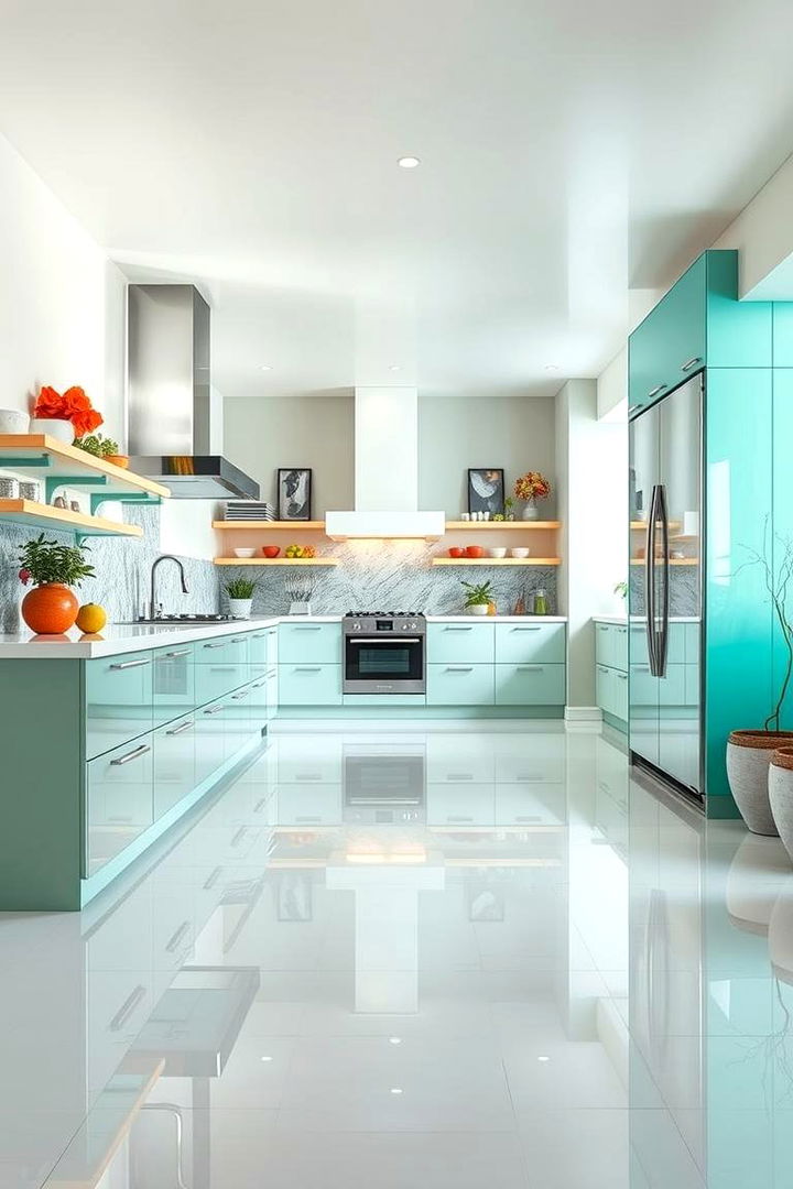 High Gloss Finish Elegance - 22 Linoleum Kitchen Flooring Ideas