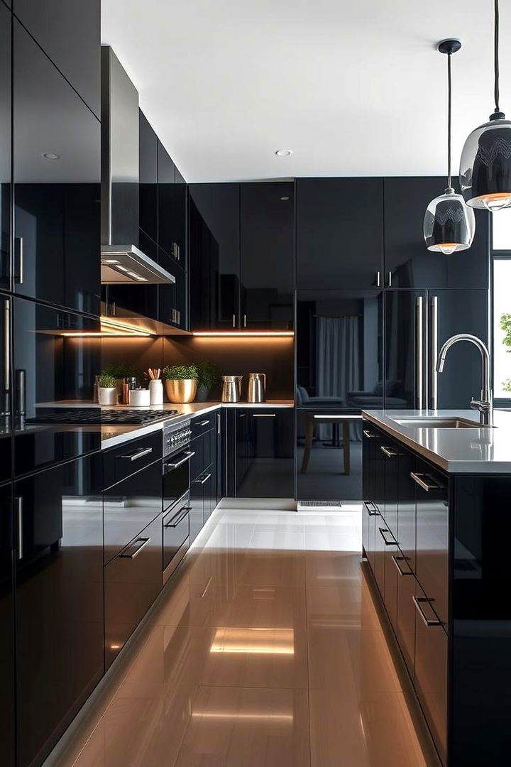 High Gloss Finishes - 22 Black Kitchen Cabinet Ideas