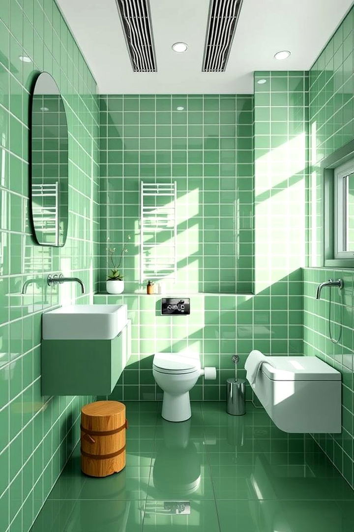 High Gloss Green Reflections - 22 Green Tile Bathroom Ideas