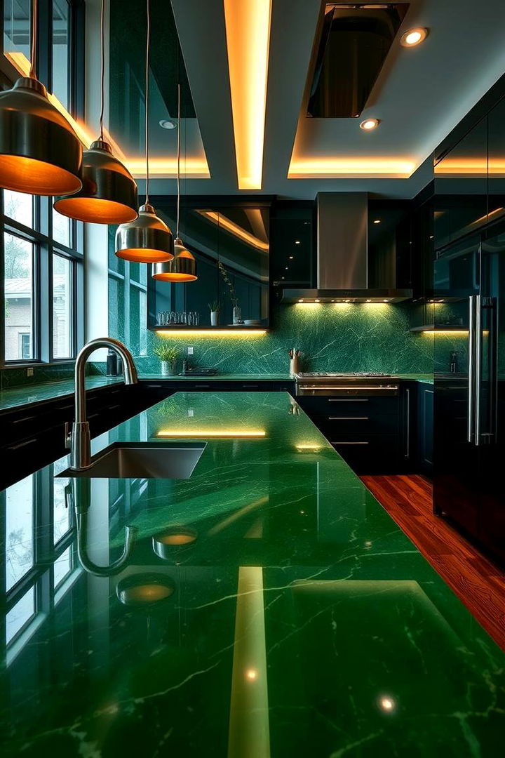 High Gloss Hunter Green Countertops - 22 Kitchen With Green Countertops Ideas