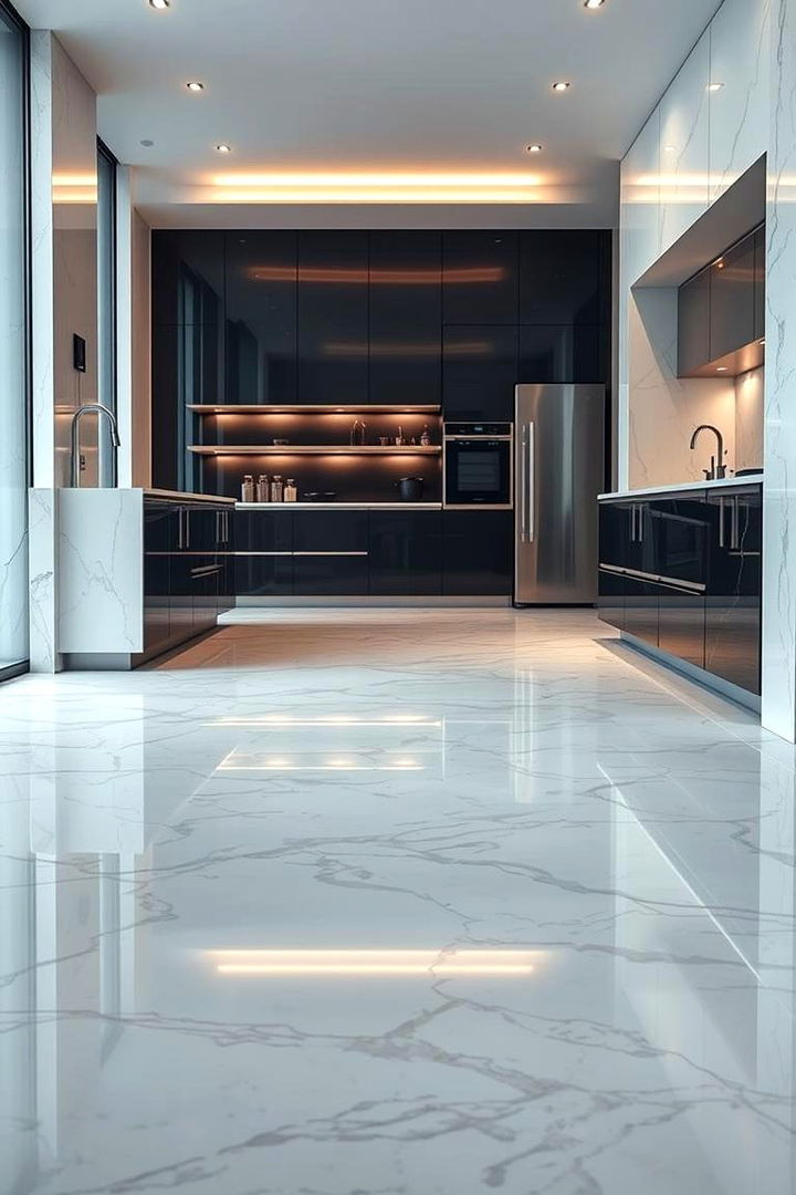 High Gloss Polished Marble - 22 Marble Kitchen Floor Ideas