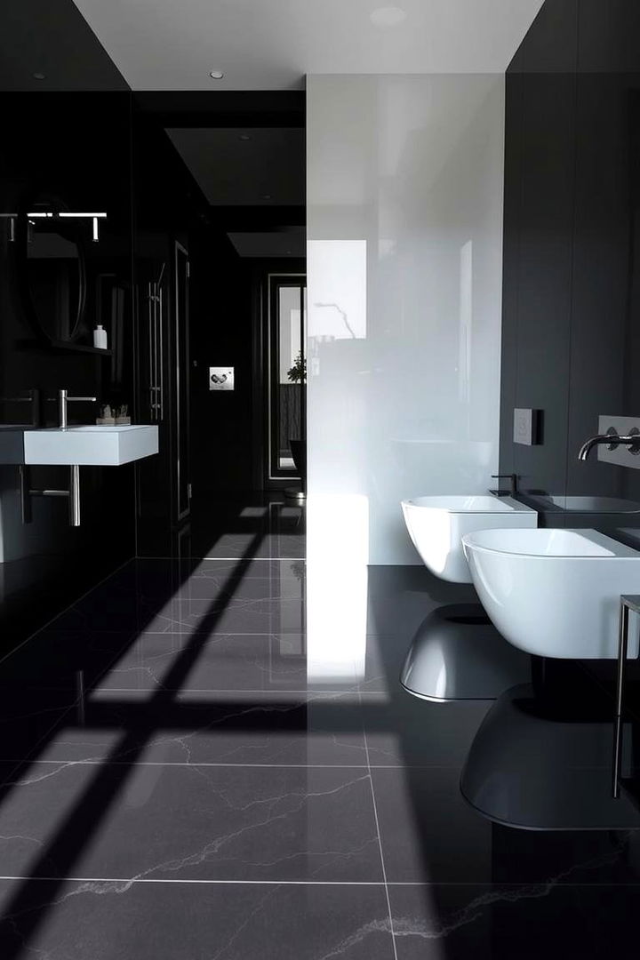 High Gloss Sophistication - 22 Black Floor Bathroom Ideas