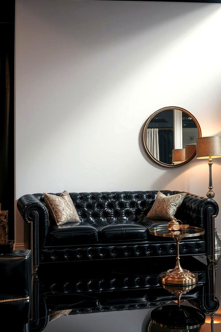 High Gloss and Glamorous Black Sofa - 22 Black Couch Living Room Ideas