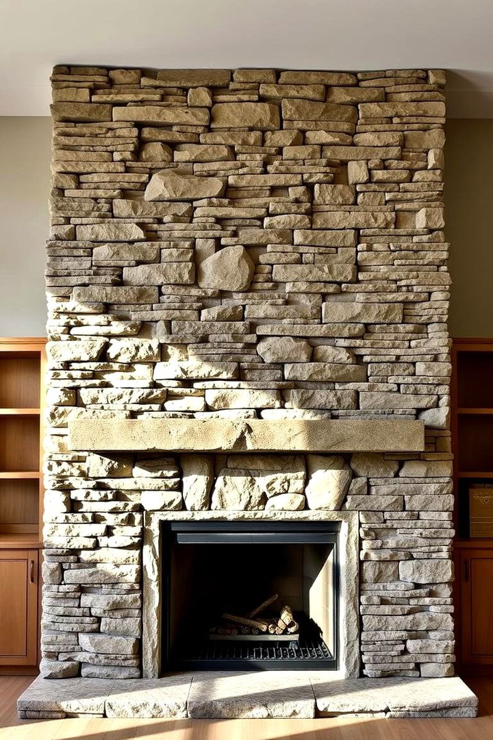 High Relief Pattern Design - 22 Stacked Stone Fireplace Ideas