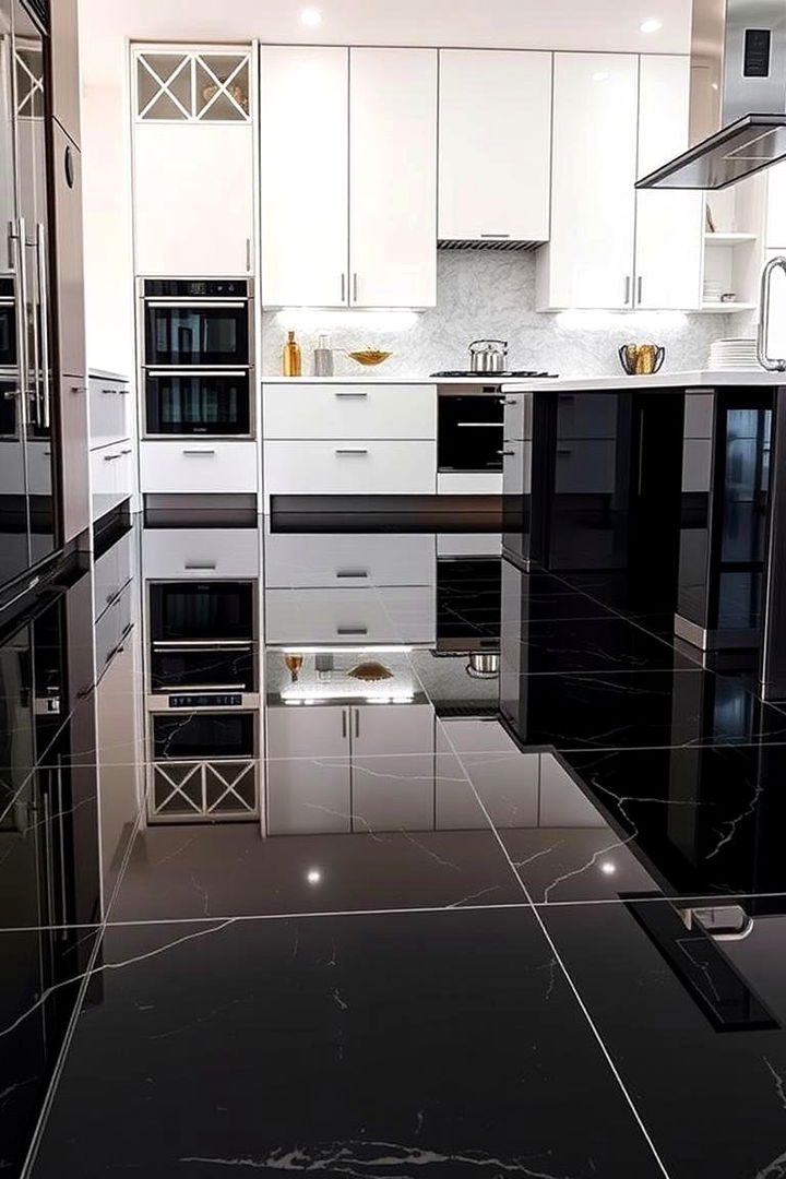 High Shine Black Ceramic Finishes - 22 Black Kitchen Floor Ideas