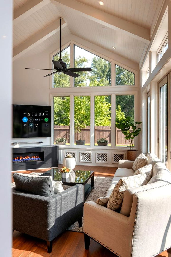 High Tech Entertainment Sunroom - 22 Sunroom With Fireplace Ideas