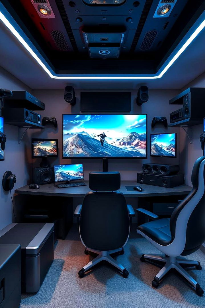 High Tech Gaming Setup - 22 Small Game Room Ideas