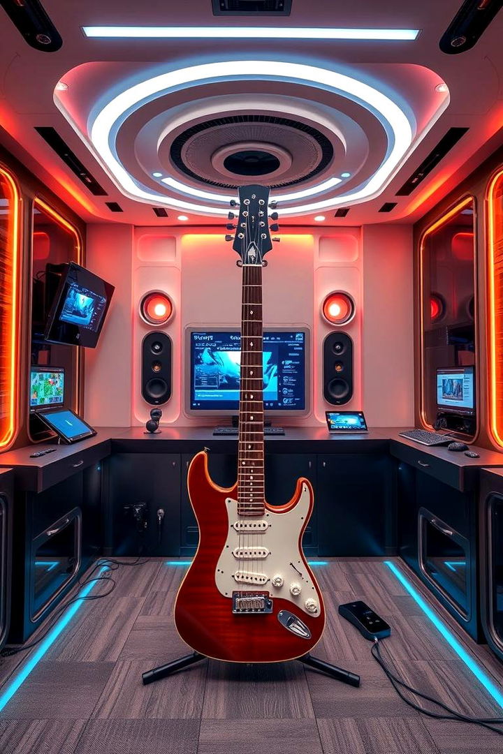 High Tech Infused Guitar Space - 22 Guitar Room Ideas