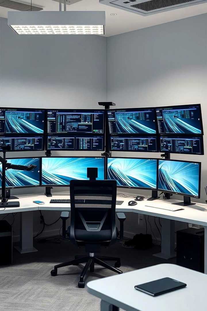 High Tech Multi Screen Setup - 22 Man Cave Office Ideas