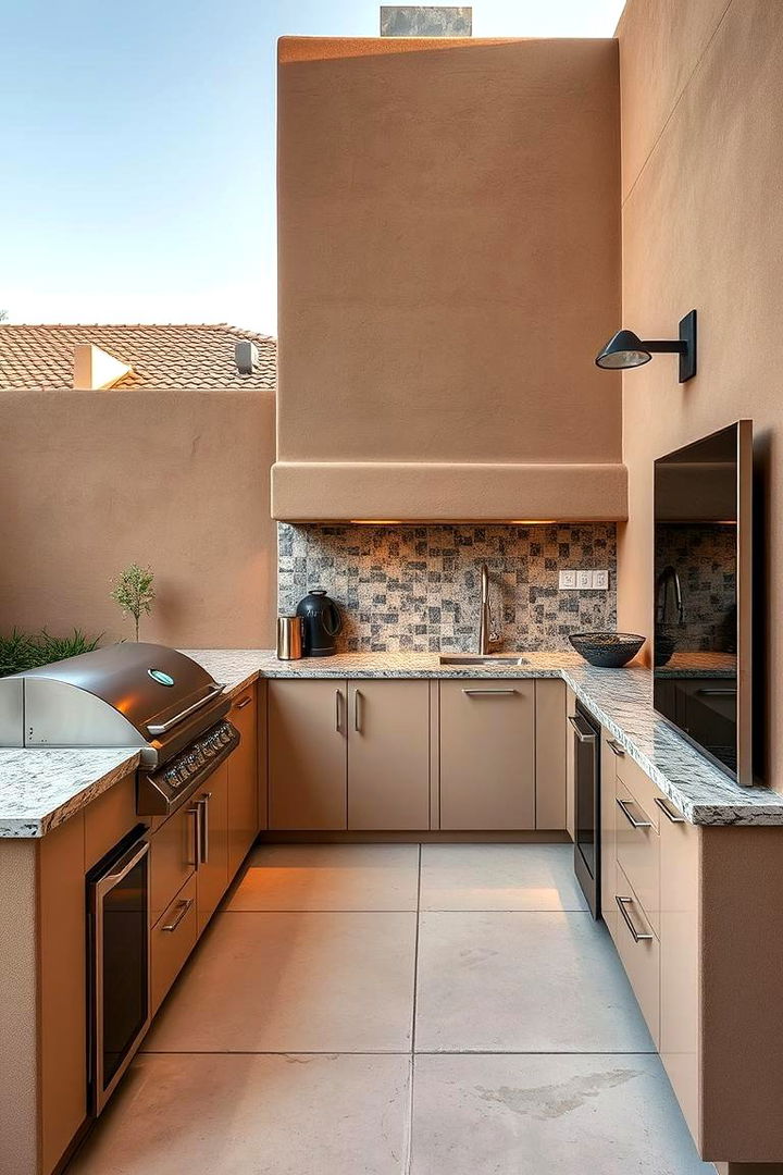 High Tech Outdoor Features - 22 Stucco Outdoor Kitchen Ideas