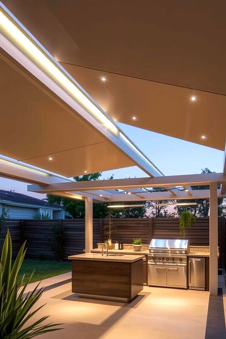 High Tech Pergola with Integrated Roof - 22 Outdoor Kitchen Roof Ideas
