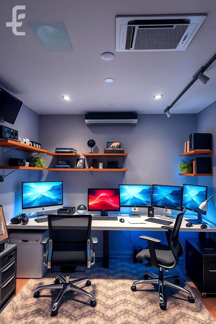 High Tech Productivity Hub - 22 basement office ideas
