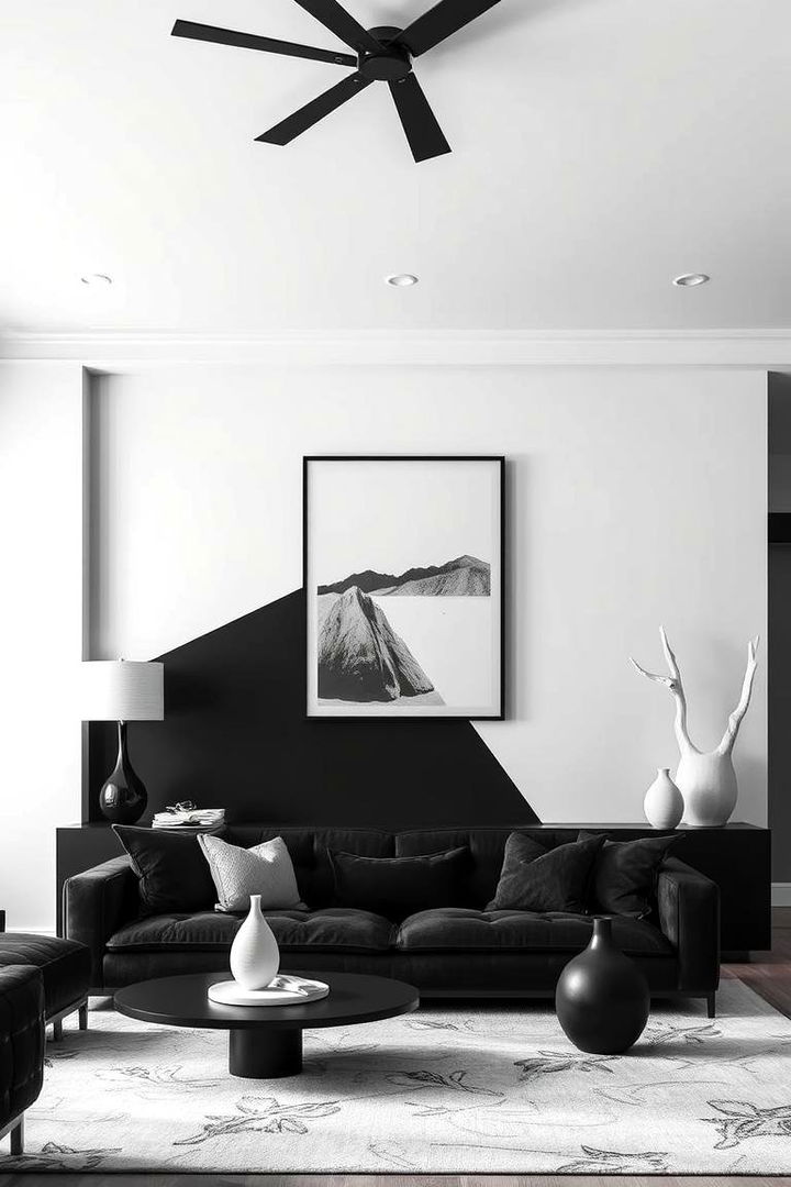 High contrast Statement Wall - 22 Black and White Living Room Ideas