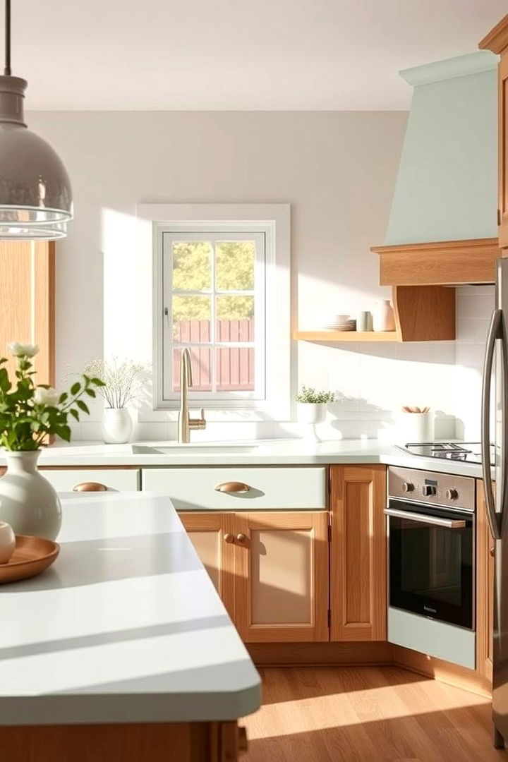 Highlighting with Soft Pastel Accents - 22 what color countertops go with oak cabinets