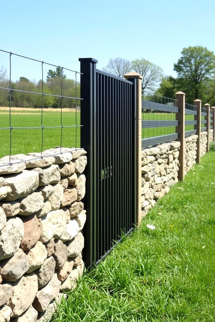 Hybrid Fieldstone and Metal Fence - 22 Farm Fence Ideas