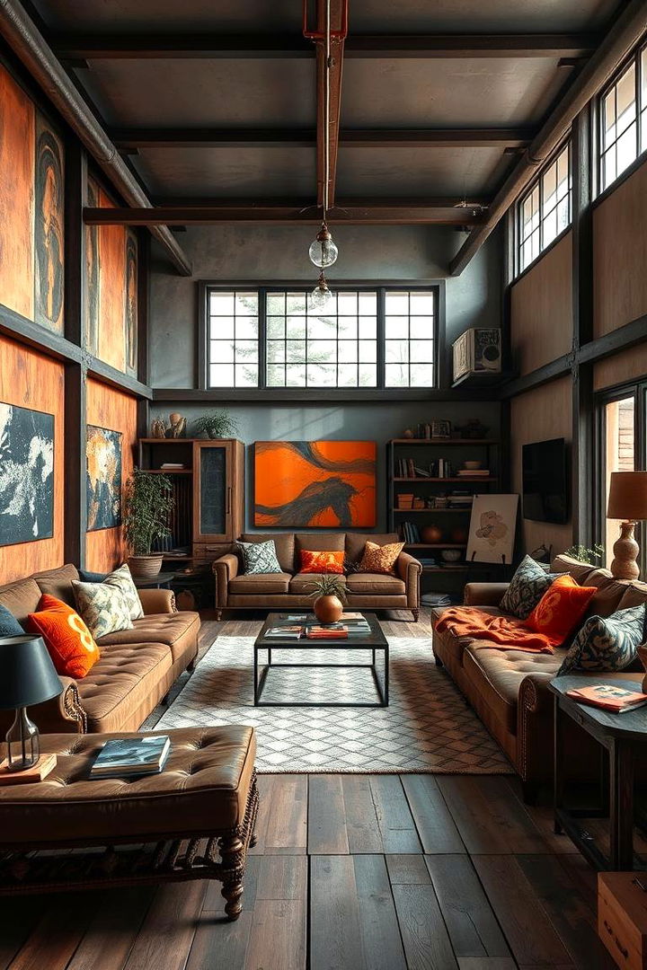 Hybrid Industrial Rustic Vibe - 22 Orange and Grey Living Room Ideas