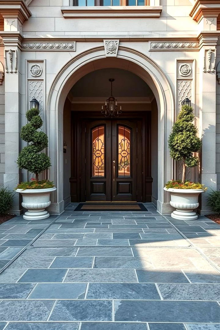 Iconic Entryway with Bluestone Detailing - 22 Bluestone Walkway Ideas