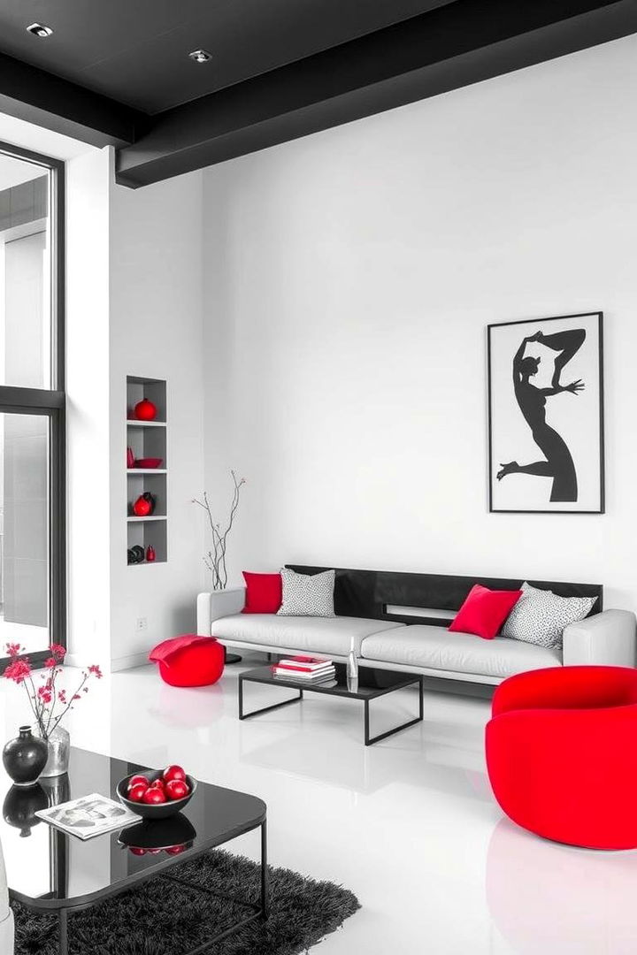Iconic Monochrome Meets Red Pop - 22 Black and Red Living Room Ideas