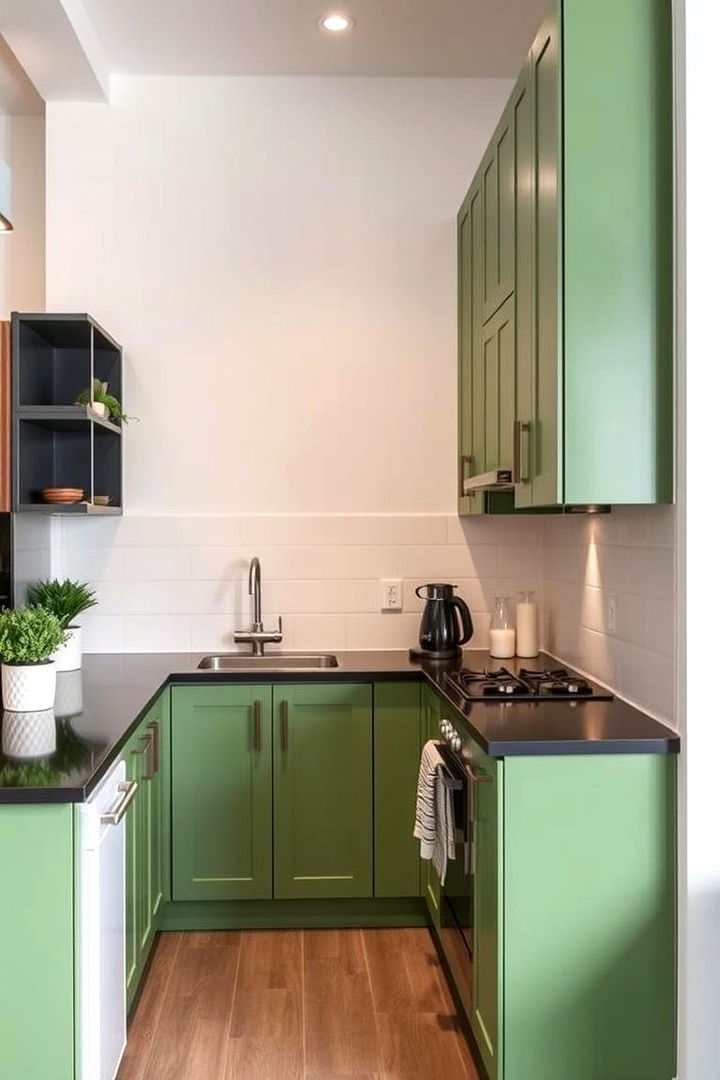 Ideal for Compact Spaces - 22 Green Kitchen Cabinets With Black Countertops
