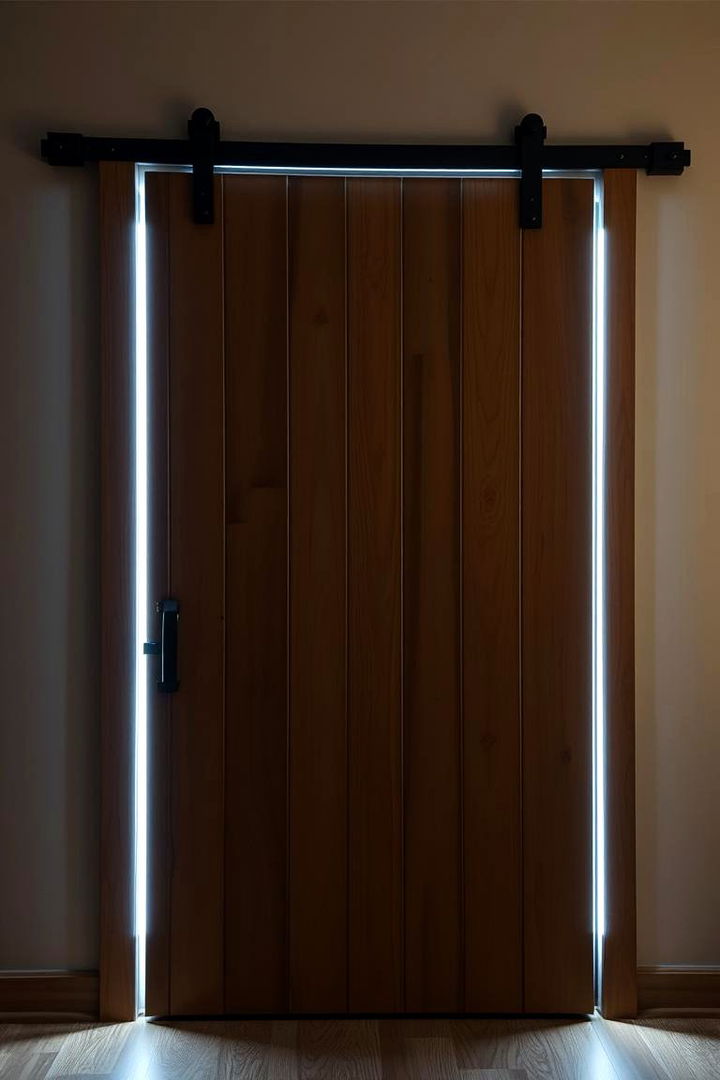 Illuminated Barn Door with LED Accent - 22 Bathroom Barn Door Ideas