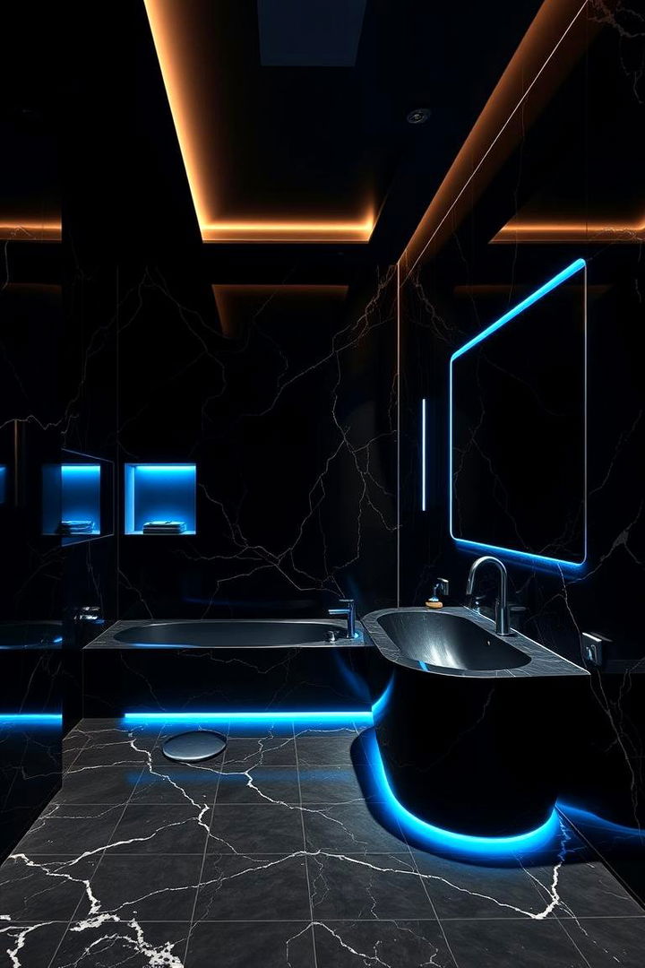 Illuminated Drama with Contrasting Tones - 22 black and blue bathroom ideas