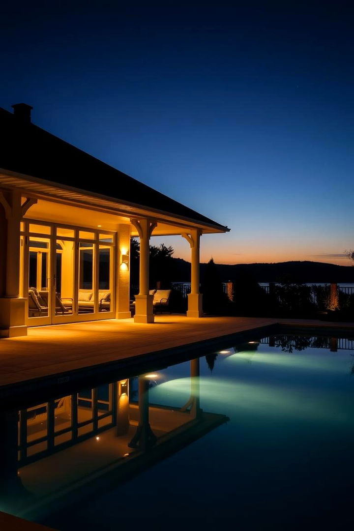 Illuminated Evening Atmosphere - 22 Pool House Ideas