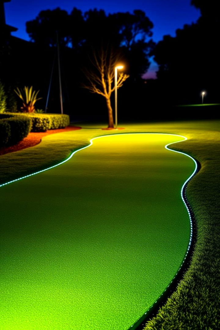 Illuminated Night Putting Green - 22 Backyard Putting Green Ideas