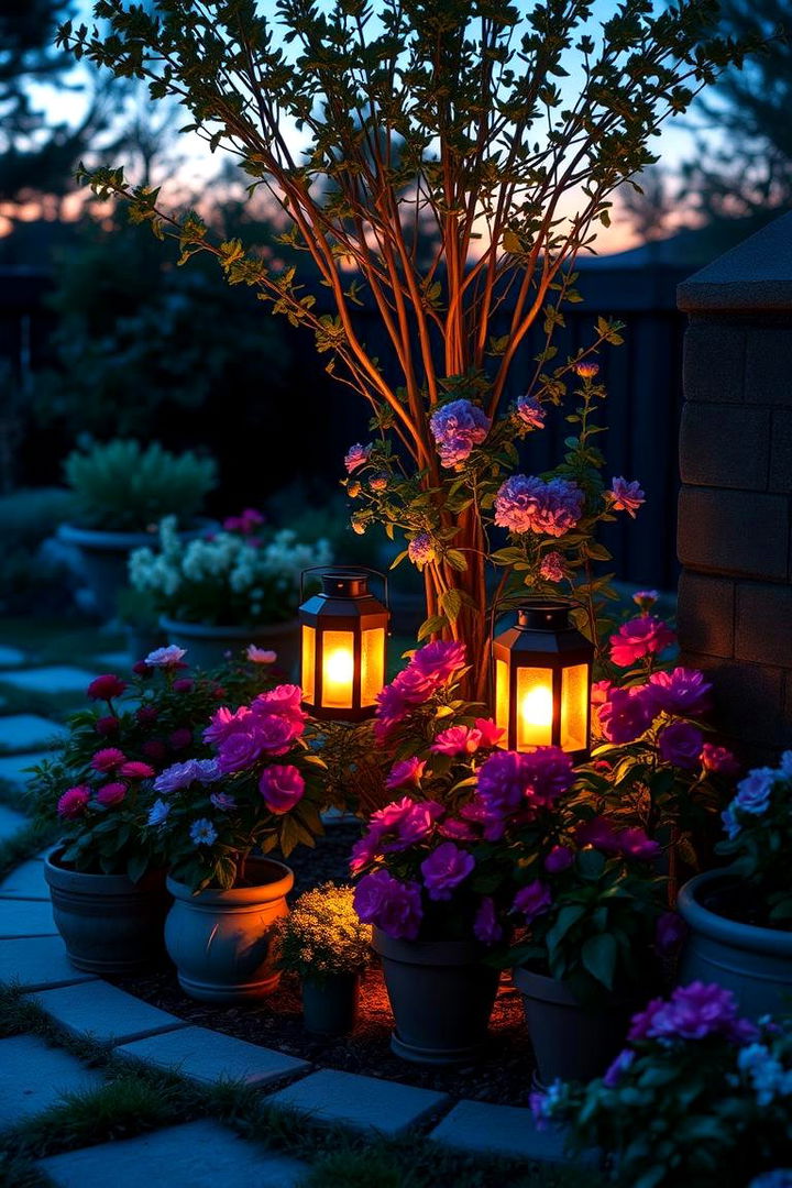 Illuminated Nighttime Garden - 22 Corner Garden Ideas With Pots