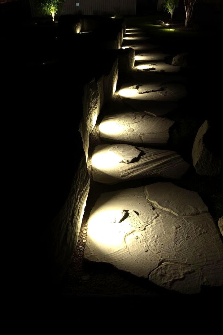 Illuminated Rock Path with Lighting - 22 Rock Landscaping Ideas
