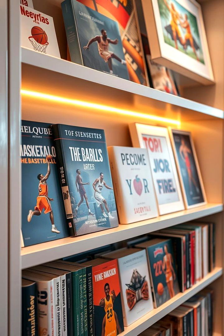 Illustrated Basketball Bookshelf - 22 basketball room decor ideas