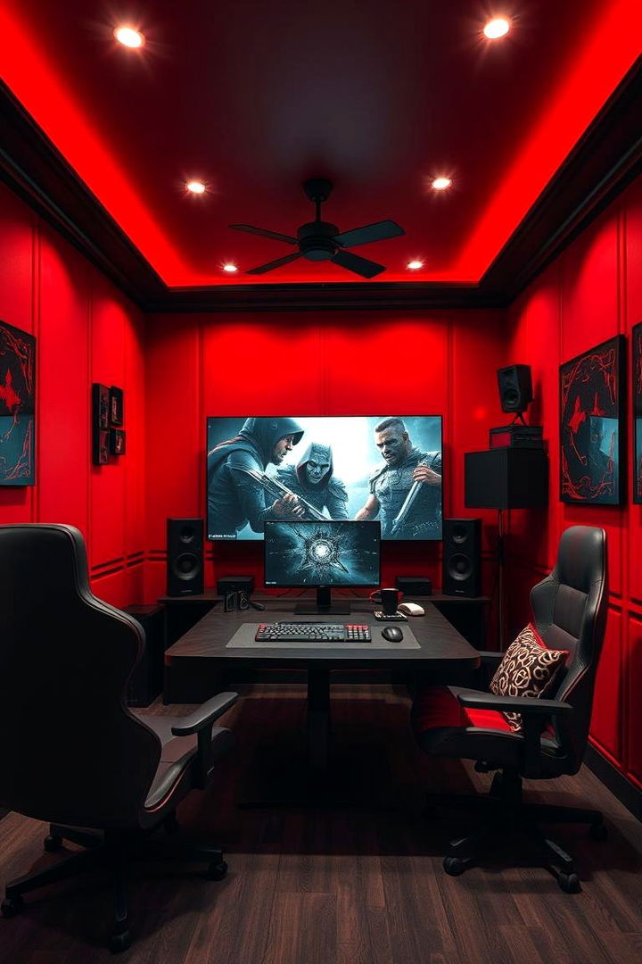 Immersive Red Paneling and Black Finish Decor - 22 Red and Black Gaming Setup Ideas