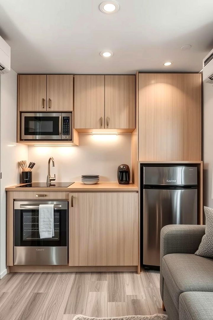 Incorporate Compact Appliances - 22 Small Living Room Ideas With Tv and Dining Table