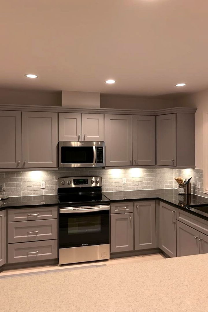 Incorporating Ambient Recessed Lighting - 22 Kitchen With Gray Cabinets And Black Countertops Ideas