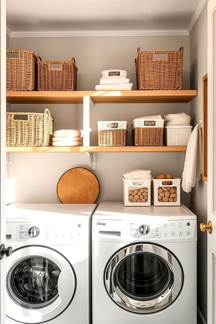 Incorporating Baskets with Shelves - 22 Laundry Room Shelf Ideas