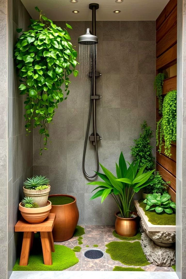 Incorporating Greenery - 22 Rustic Walk-in Shower Ideas