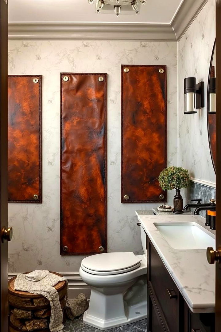 Incorporating Leather Textures - 22 Masculine Bathroom Ideas