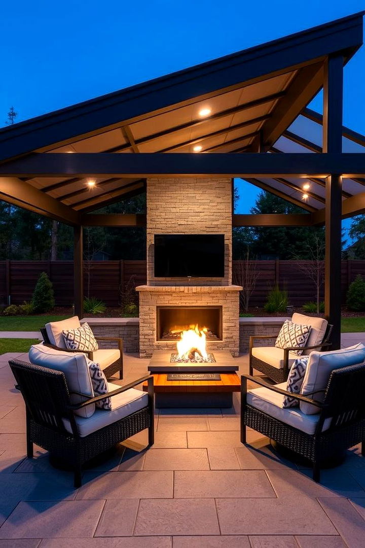 Incorporating Modern Smart Technology - 22 Backyard Pavilion With Fireplace