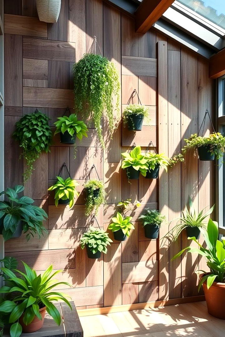 Indoor Barnwood Garden Wall with Hanging Greenery - 22 Barnwood Accent Wall Ideas