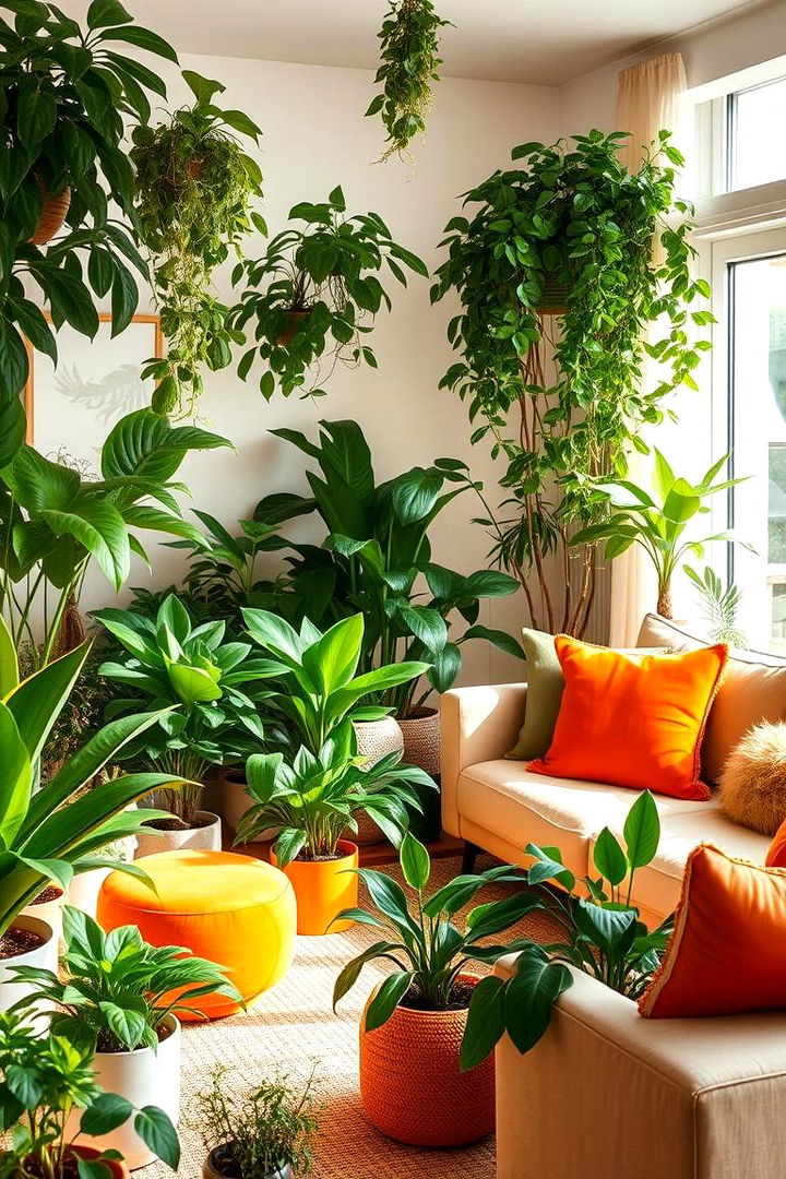 Indoor Garden Vibe - 22 Green and Orange Living Room Ideas