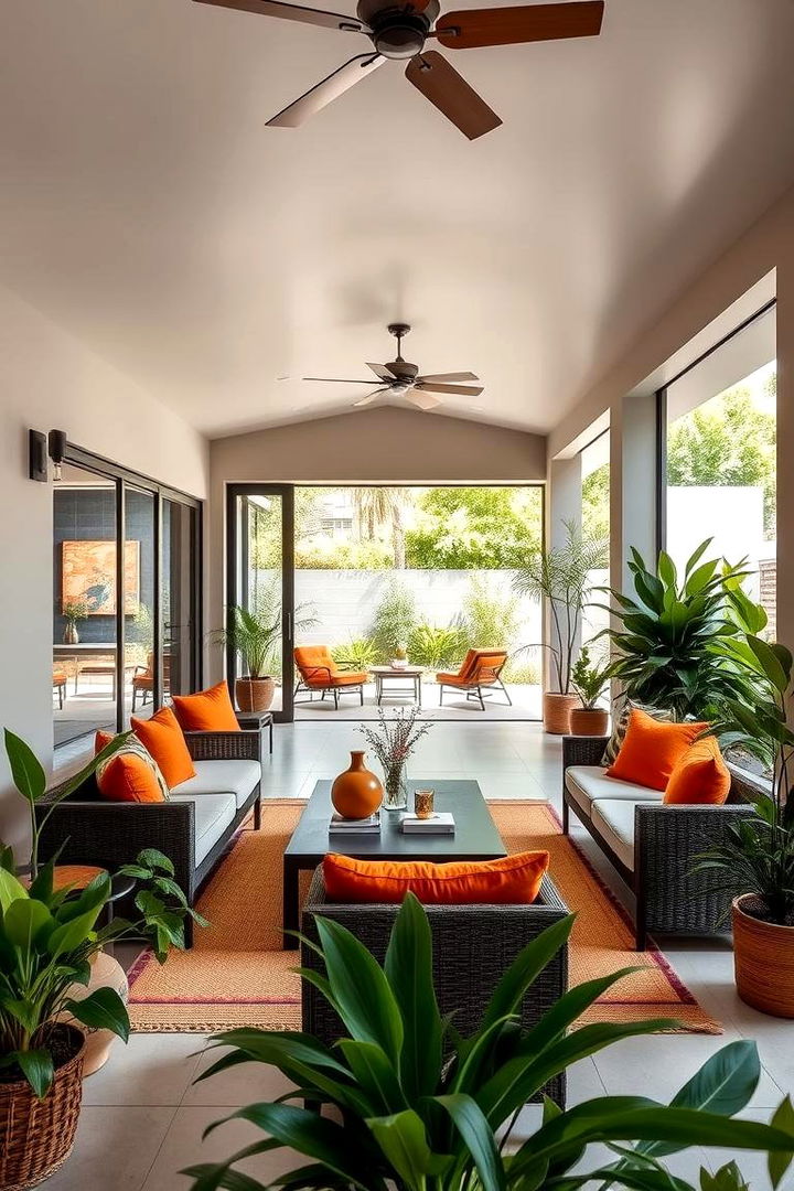 Indoor Outdoor Flow Enhanced with Burnt Orange Details - 22 Burnt Orange Living Room Ideas