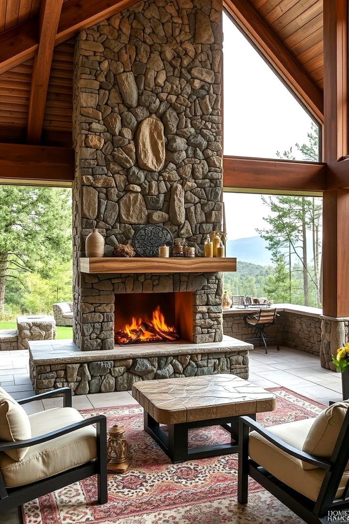 Indoor Outdoor Fusion - 22 Floor-to-Ceiling Stone Fireplace Ideas