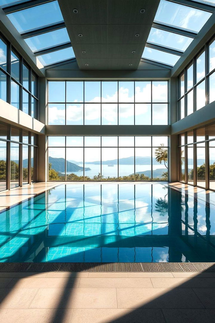 Indoor Pool with Floor to Ceiling Windows Overlooking Scenery - 22 Indoor Pool Ideas