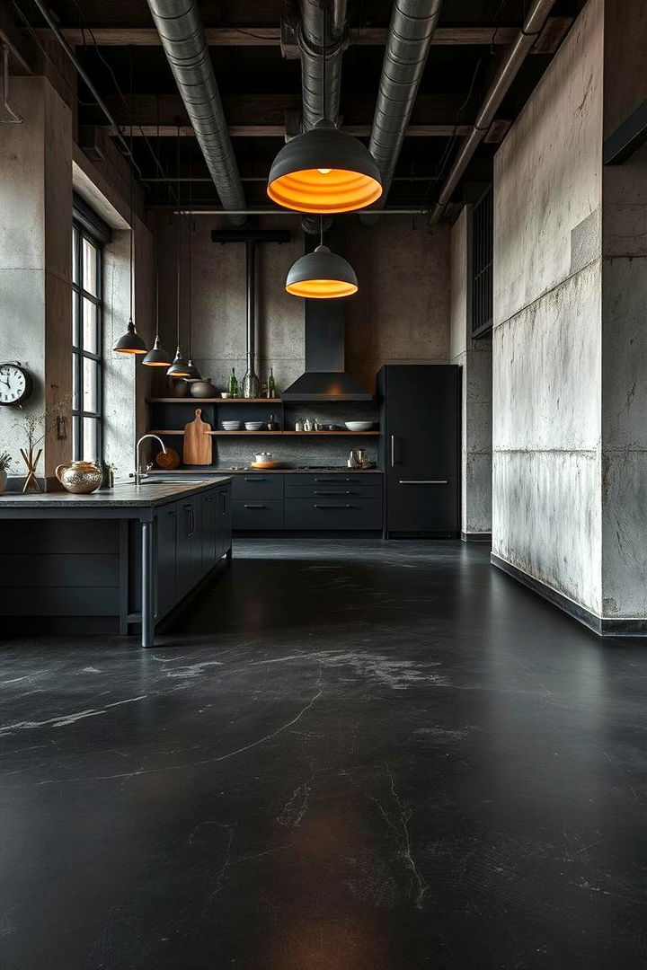 Industrial Black Concrete Flooring - 22 Black Kitchen Floor Ideas