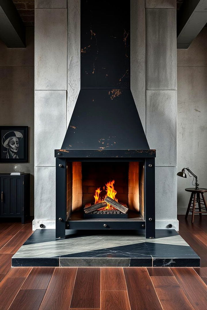 Industrial Black Steel Fireplace - 22 Bedroom Fireplace Ideas