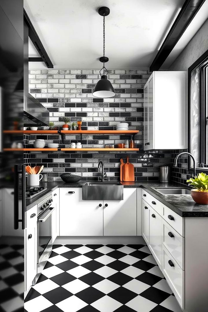Industrial Black and White Tiles - 22 Black and White Kitchen Backsplash Ideas