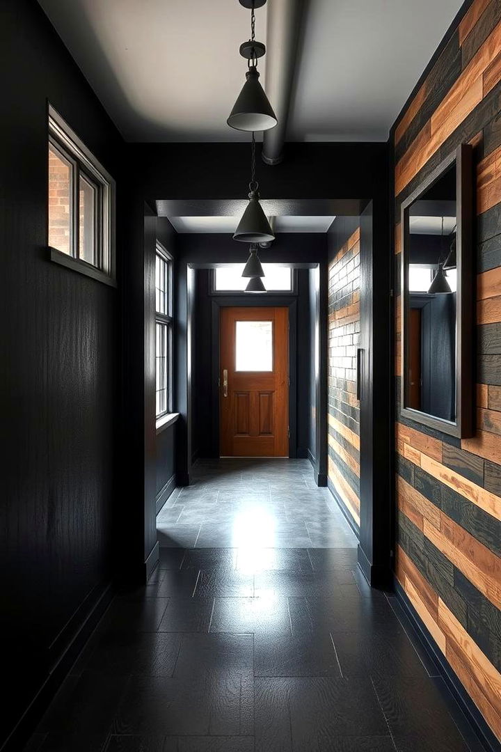 Industrial Black and Wood Mix - 22 Black Hallway Ideas